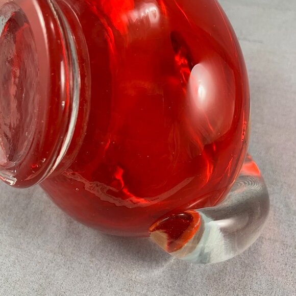 Vtg Red Handmade Blown Glass Red Peahen Trinket Soap Candy Nut Dish 7" - Picture 5 of 6